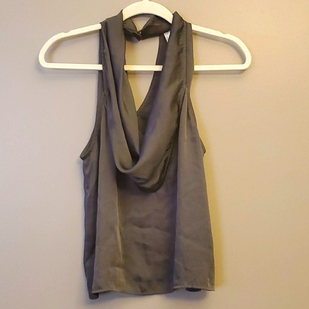 Dark grey, sleeveless, cowl neck dress shirt sz lg